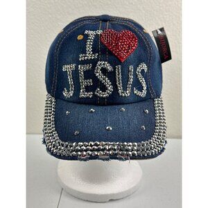 I ❤️ Jesus Denim Bling Cap By Bijorca  Adjustable Fit  100% Cotton